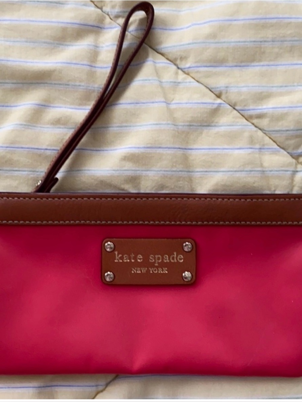 Kate Spade Hot Pink Vinyl Wristlet Polka Dot Lining